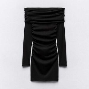 Zara black long sleeve off shoulder mini dress